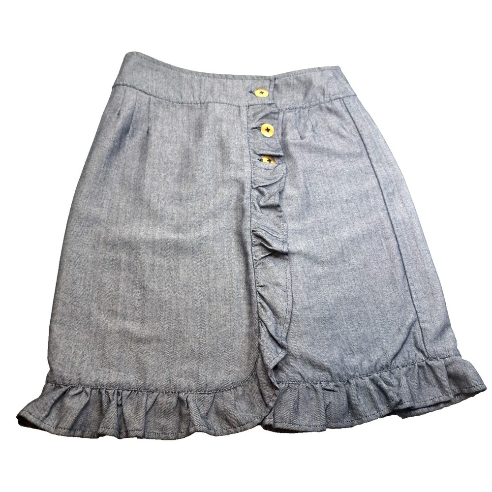 Downeast Ruffled Skirt Women's M Buttons Midi 22"L Coquette Classic Gray